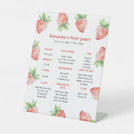 Aardbei eerste verjaardag mijlpaal verjaardag reclamebord met voetstuk