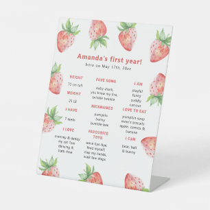 Aardbei eerste verjaardag mijlpaal verjaardag reclamebord met voetstuk
