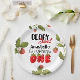 Aardbei eerste verjaardag papieren bordje