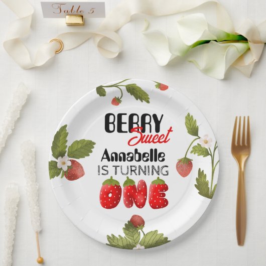 Aardbei eerste verjaardag papieren bordje (Huwelijk)