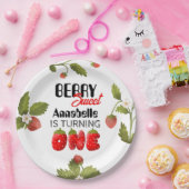 Aardbei eerste verjaardag papieren bordje (Feest)
