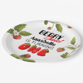 Aardbei eerste verjaardag papieren bordje (Gekanteld)