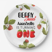 Aardbei eerste verjaardag papieren bordje (Voorkant)