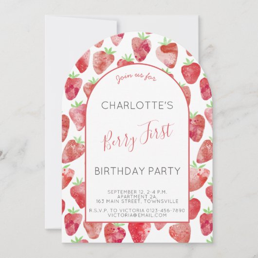 Aardbei Eerste Verjaardag Party Arch Kaart (Voorkant)