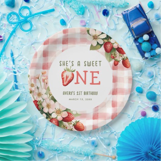 Aardbei Eerste Verjaardag Party Berry Papieren Bordje (Feest)