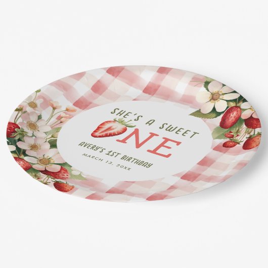 Aardbei Eerste Verjaardag Party Berry Papieren Bordje (Gekanteld)