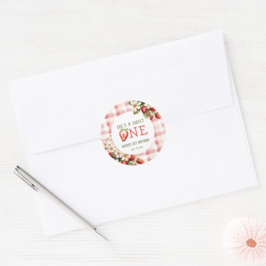 Aardbei Eerste Verjaardag Party Berry Ronde Sticker (Envelop)