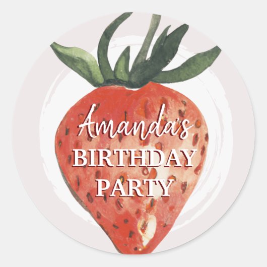 Aardbei Eerste Verjaardag Ronde Sticker (Voorkant)