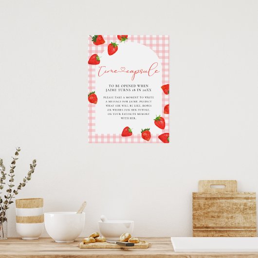 Aardbei Eerste Verjaardag Roze Berry Time Capsule Poster (Keuken)