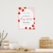 Aardbei Eerste Verjaardag Roze Berry Welkom Poster (Keuken)