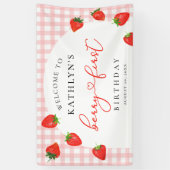 Aardbei Eerste Verjaardag Roze Berry Welkom Spandoek (Verticaal)