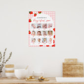 Aardbei Eerste Verjaardag Roze Milestone 12 Foto Poster (Keuken)
