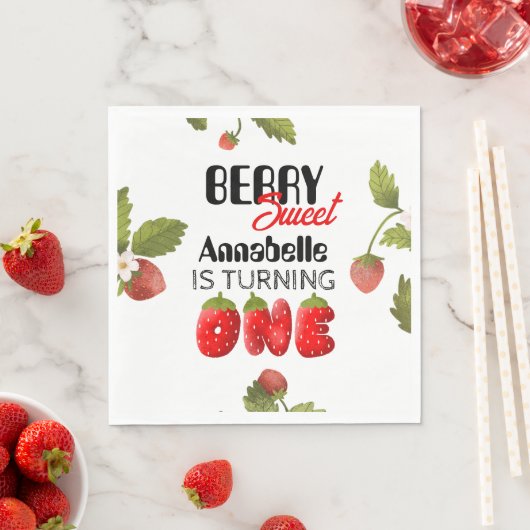 Aardbei eerste verjaardag servet (Insitu)