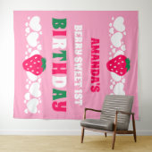 Aardbei Eerste Verjaardag Stof Banner Wandkleed (In Situ (horizontaal))