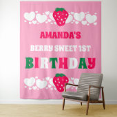 Aardbei Eerste Verjaardag Stof Banner Wandkleed (In situ)