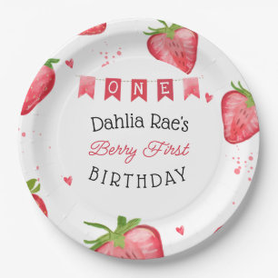 Aardbei Eerste Verjaardag Strawberry Papieren Bordje