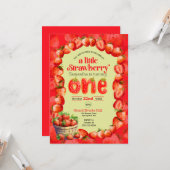 Aardbei eerste verjaardag uitnodiging (Voorkant / Achterkant in situ)
