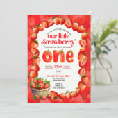 Aardbei eerste verjaardag uitnodiging (Staand voorkant)