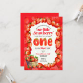 Aardbei eerste verjaardag uitnodiging (Voorkant / Achterkant in situ)