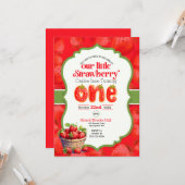 Aardbei eerste verjaardag uitnodiging (Voorkant / Achterkant in situ)