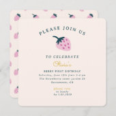 Aardbei eerste verjaardag Uitnodiging (Voorkant / Achterkant)