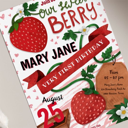 aardbei eerste verjaardag uitnodiging