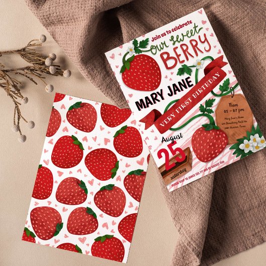 aardbei eerste verjaardag uitnodiging