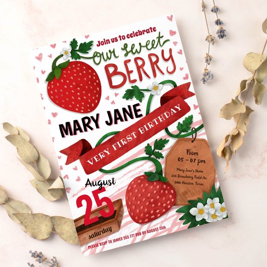aardbei eerste verjaardag uitnodiging