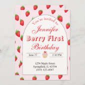 Aardbei eerste verjaardag uitnodiging Berry (Voorkant / Achterkant)