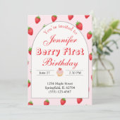 Aardbei eerste verjaardag uitnodiging Berry (Staand voorkant)