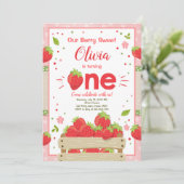 Aardbei Eerste Verjaardag Uitnodiging Zomerfruit (Staand voorkant)