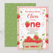 Aardbei Eerste Verjaardag Uitnodiging Zomerfruit (Voorkant / Achterkant)