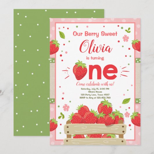 Aardbei Eerste Verjaardag Uitnodiging Zomerfruit (Voorkant / Achterkant)