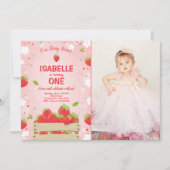 Aardbei Eerste Verjaardag Uitnodiging Zomerfruit (Voorkant)