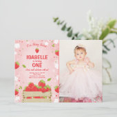 Aardbei Eerste Verjaardag Uitnodiging Zomerfruit (Staand voorkant)