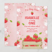 Aardbei Eerste Verjaardag Uitnodiging Zomerfruit (Voorkant / Achterkant)