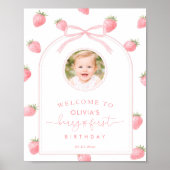 Aardbei Eerste Verjaardag Welkomstbord Bes Zoet Poster (Voorkant)