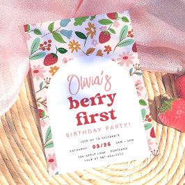 Aardbei Eerste Verjaardagsfeestje Kaart