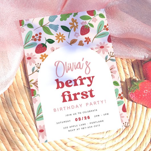 Aardbei Eerste Verjaardagsfeestje Kaart
