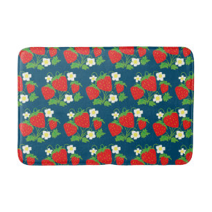 Aardbei en Bloem Blauw Patroon Badmat