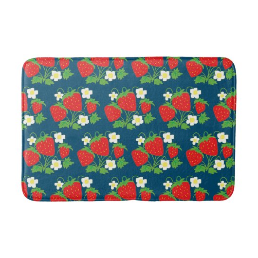 Aardbei en Bloem Blauw Patroon Badmat (Voorkant)
