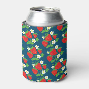 Aardbei en Bloem Blauw Patroon Blikjeskoeler