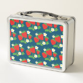 Aardbei en Bloem Blauw Patroon Monogram (Achterkant)