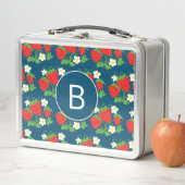 Aardbei en Bloem Blauw Patroon Monogram (In situ)
