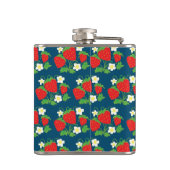 Aardbei en Bloem Blauw Patroon Monogram Heupfles (Achterkant)