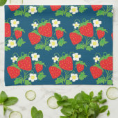 Aardbei en Bloem Blauw Patroon Theedoek (Gevouwen)