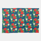 Aardbei en Bloem Blauw Patroon Theedoek (Horizontaal)