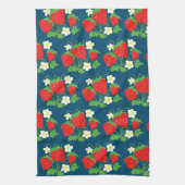 Aardbei en Bloem Blauw Patroon Theedoek (Verticaal)