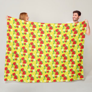 Aardbei en Bloem Geel Patroon Fleece Deken