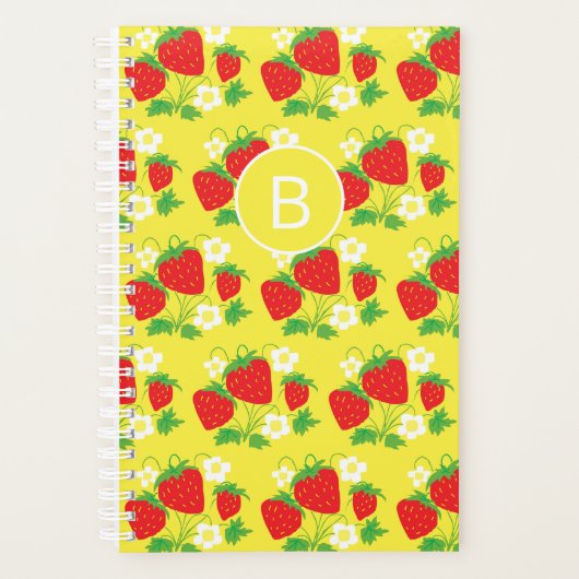 Aardbei en Bloem Geel Patroon met Monogram Planner (Voorkant)